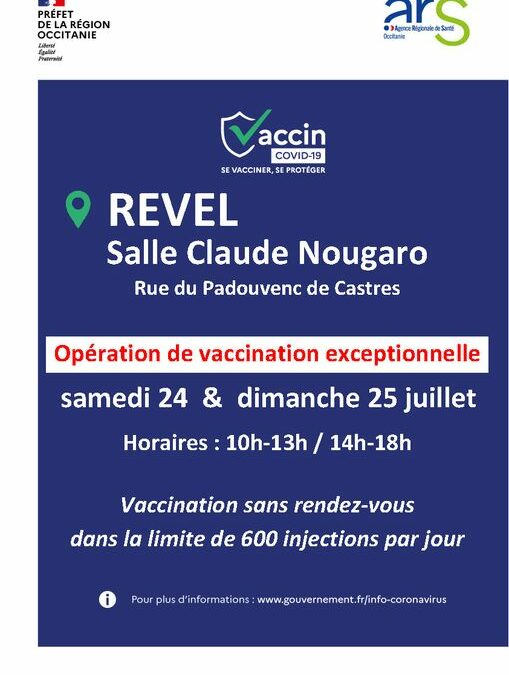 Opération de vaccination à Revel – 24 & 25 juillet