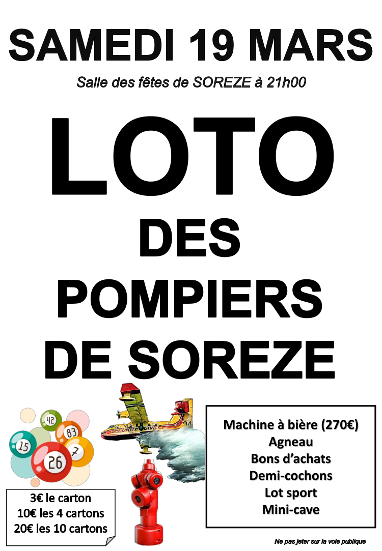 Loto des Pompiers le samedi 19 mars