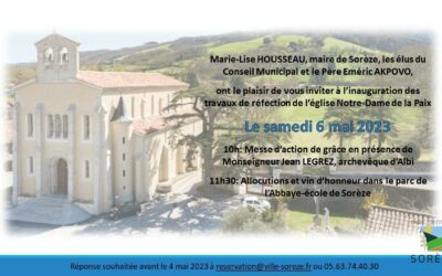 Invitation à l&rsquo;inauguration des travaux de l&rsquo;église de Sorèze