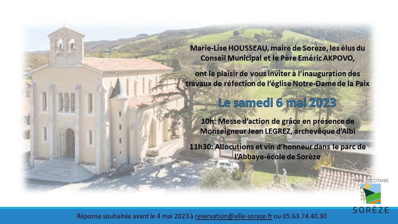 Invitation à l'inauguration des travaux de l'église de Sorèze
