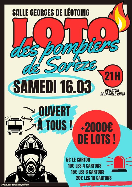 Loto des Pompiers le samedi 16 mars