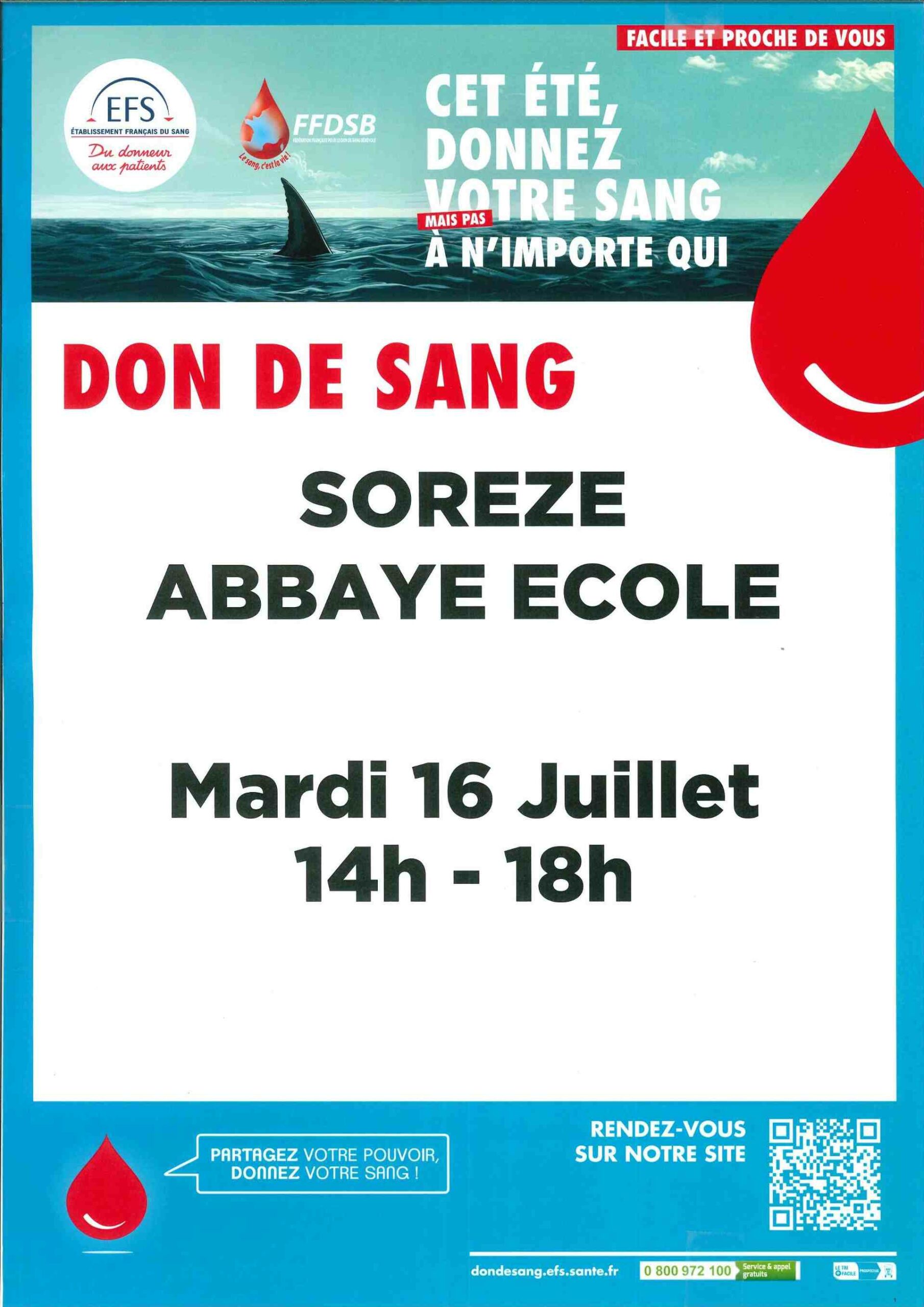 Don du sang 16 juillet 2024
