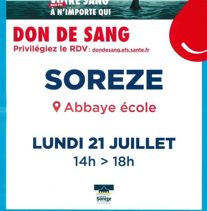 Don du sang à Sorèze – 21 juillet 2025