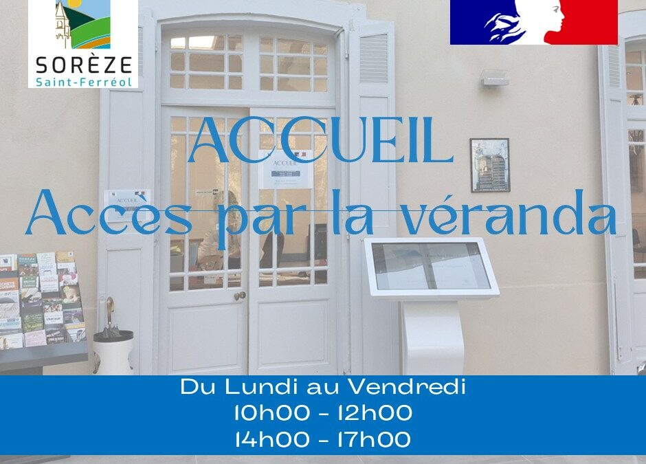 Accueil de la mairie – Accès modifié durant les travaux