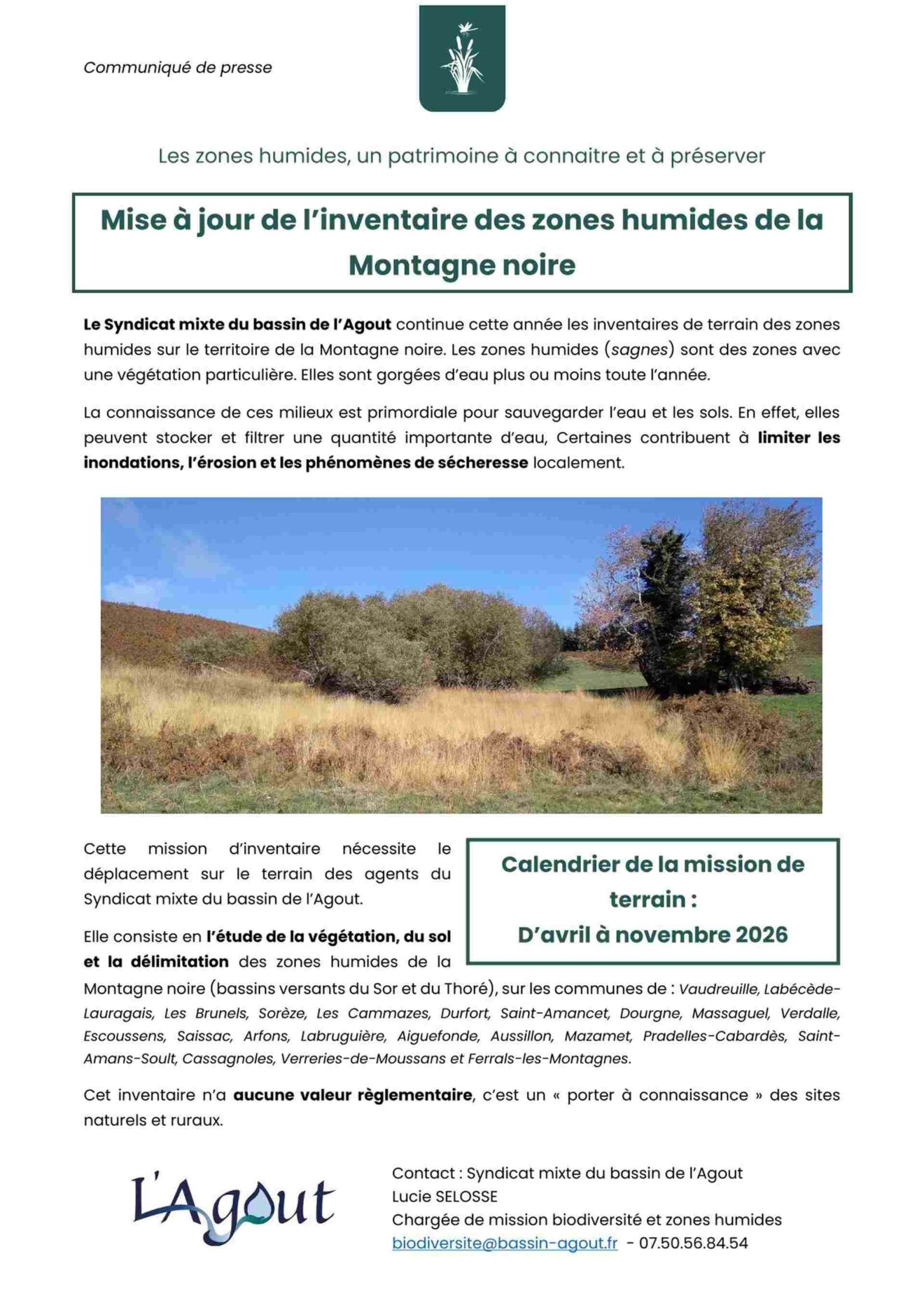 Inventaire des zones humides de la Montagne noire